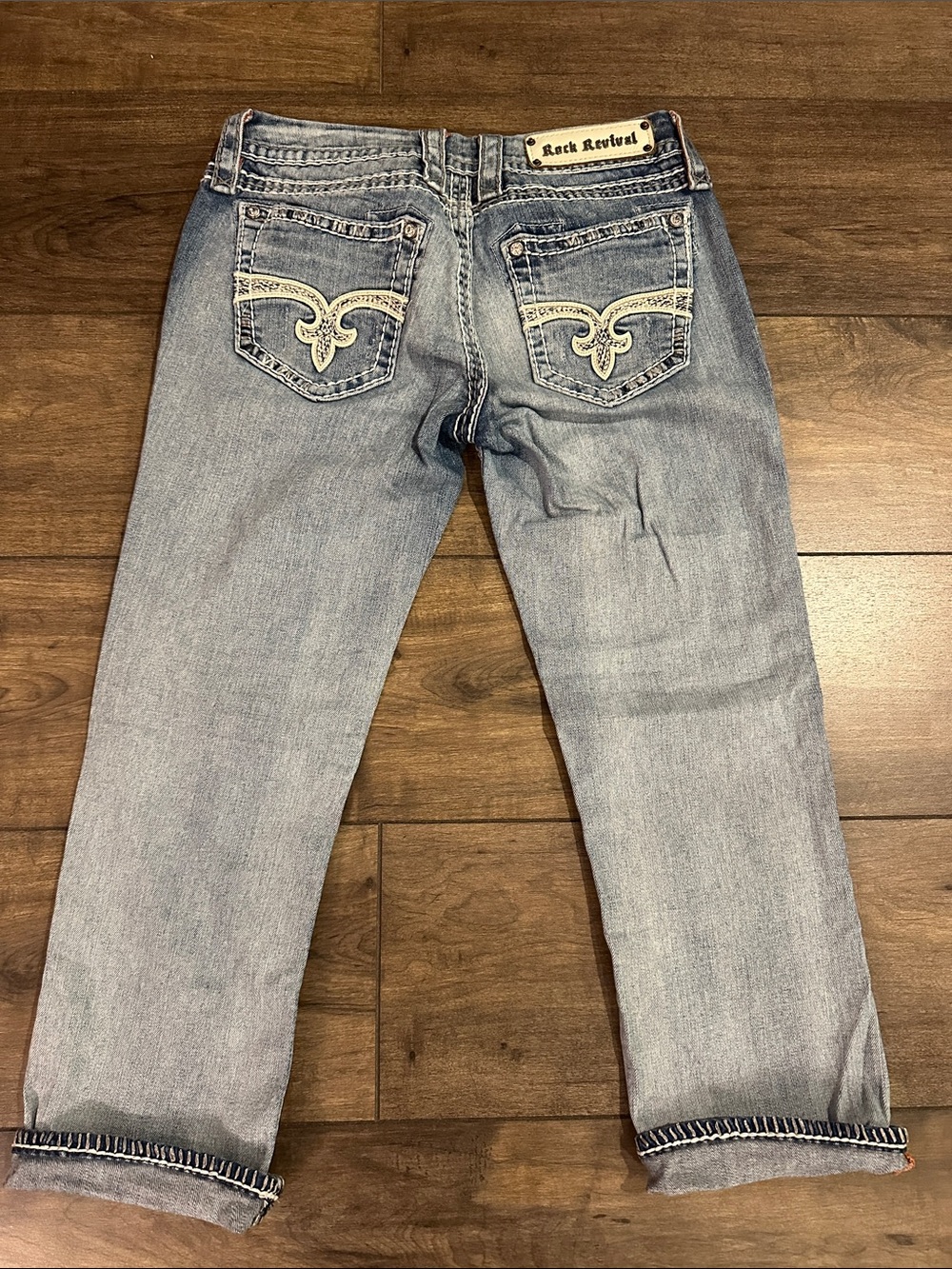 Rock Revival Light Blue Embroidered Back Pocket Boyfriend Jeans